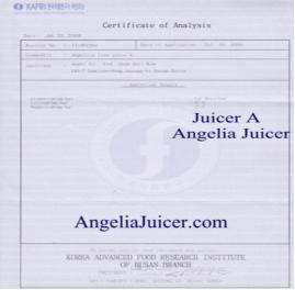 Angel Juicer Lab analysis certificate A using Angelia 7500